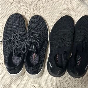 2 pair Skechers Black and White Knit Sneakers